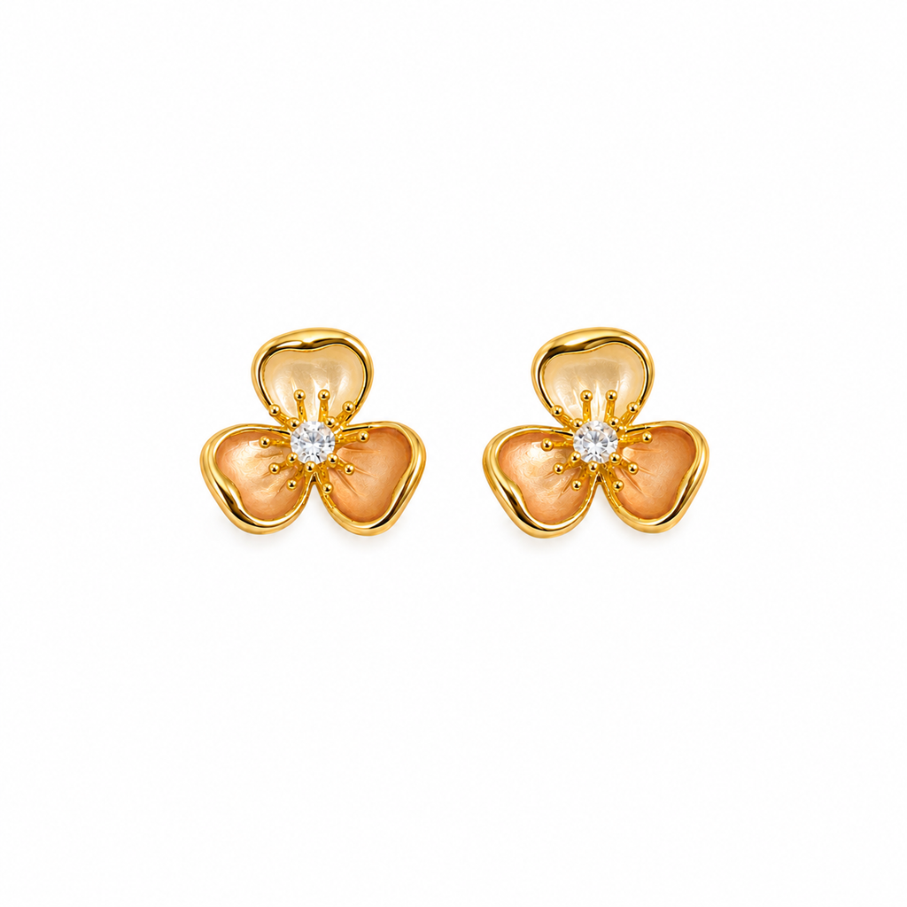 Vanya Peach Enamel Flower Stud Earrings