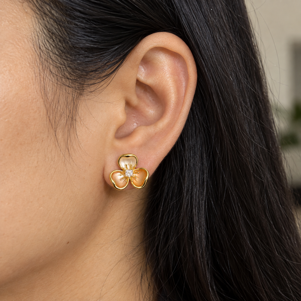 Vanya Peach Enamel Flower Stud Earrings