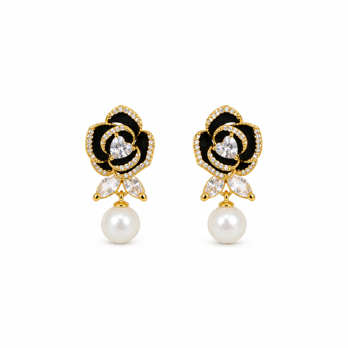 Anaya Black Rose Pearl Drop Earrings