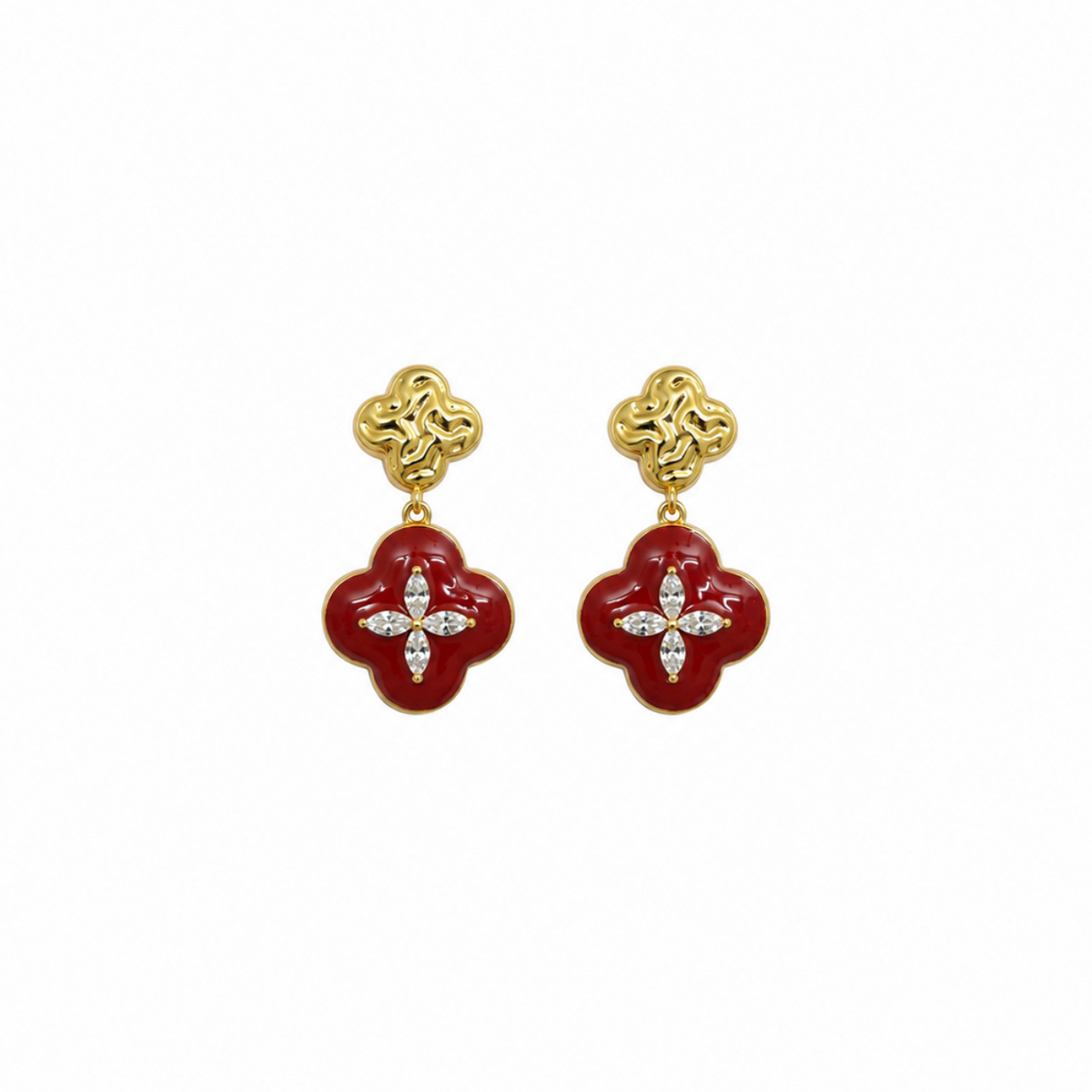 Celeste Ruby Clover CZ Gold Earrings