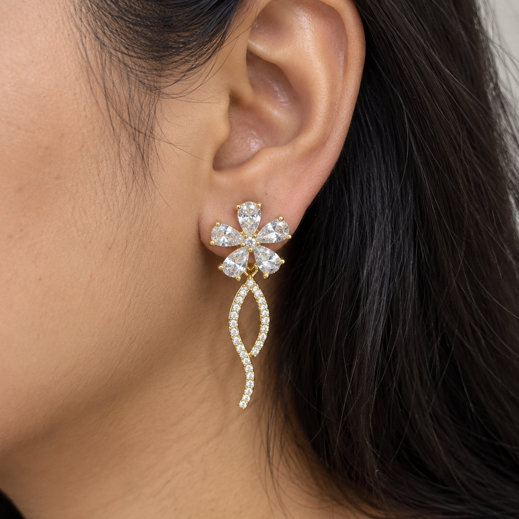 Aria CZ Floral Dangle Earrings