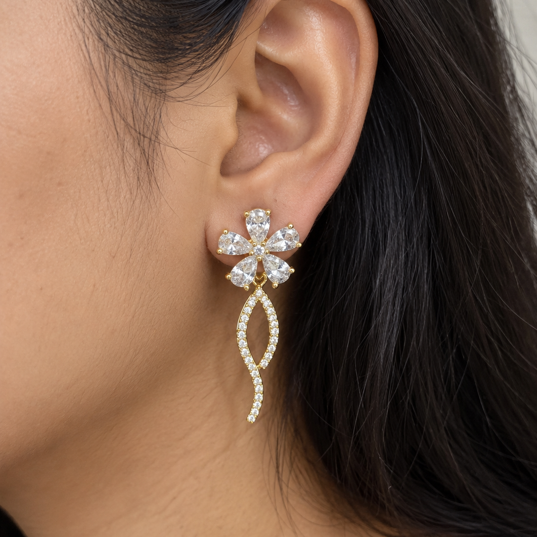 Aria CZ Floral Dangle Earrings