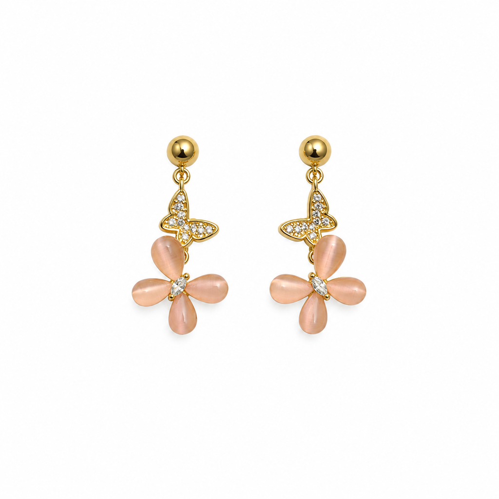 Amara Peach Butterfly Gold Drop Earrings