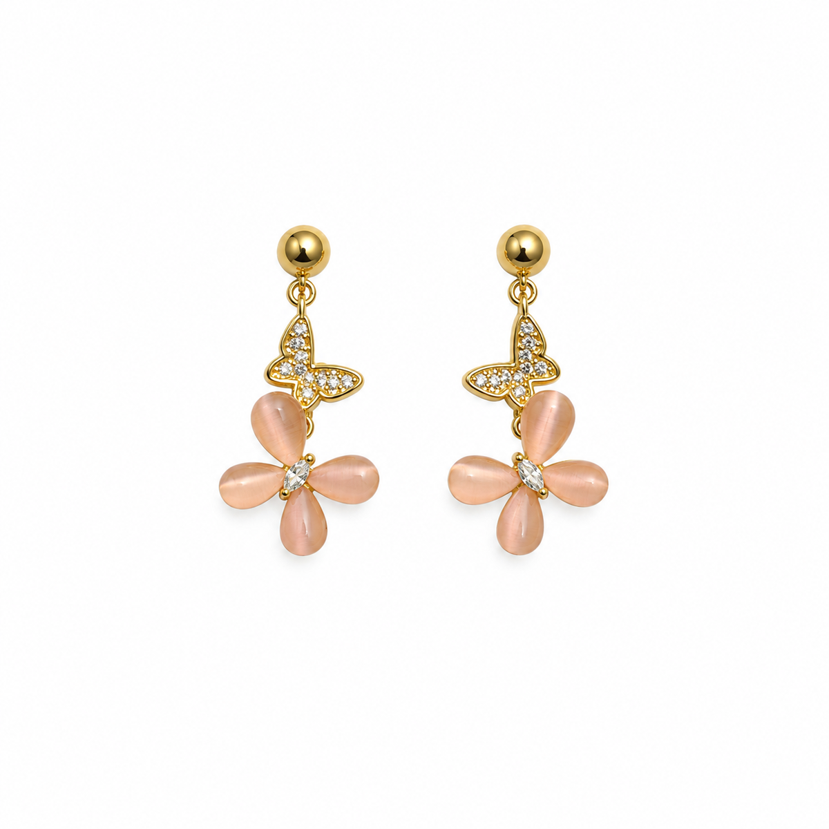 Amara Peach Butterfly Gold Drop Earrings