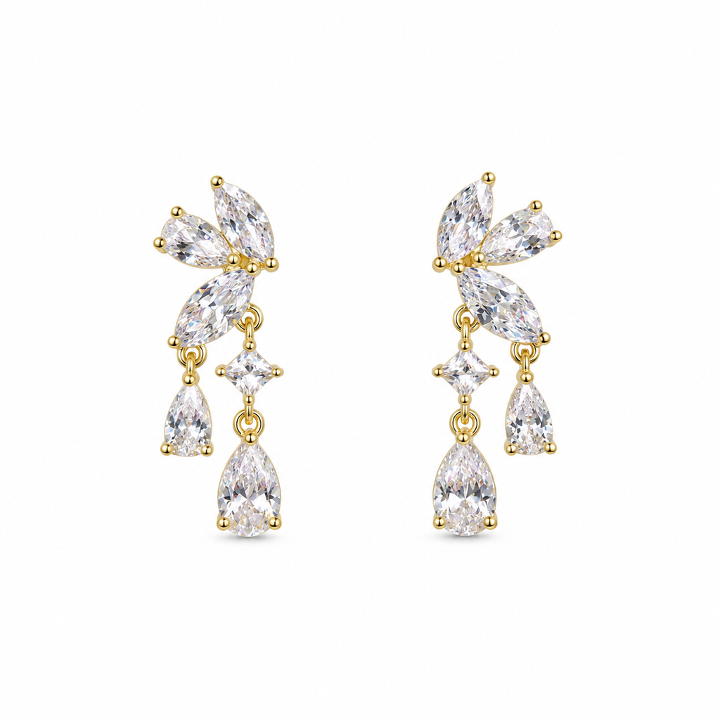 Serena CZ Floral Drop Earrings