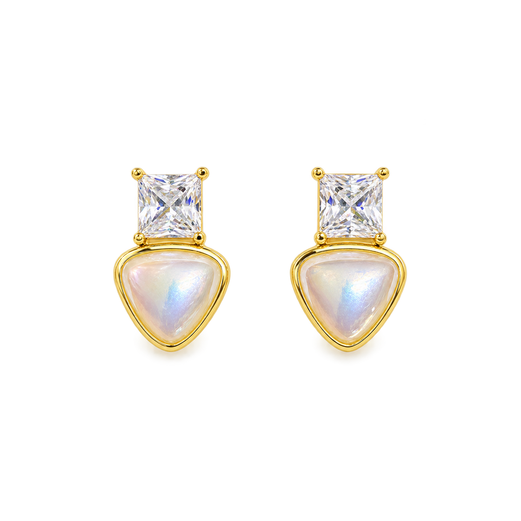 Elara Opal Heart CZ Gold Drop Earrings