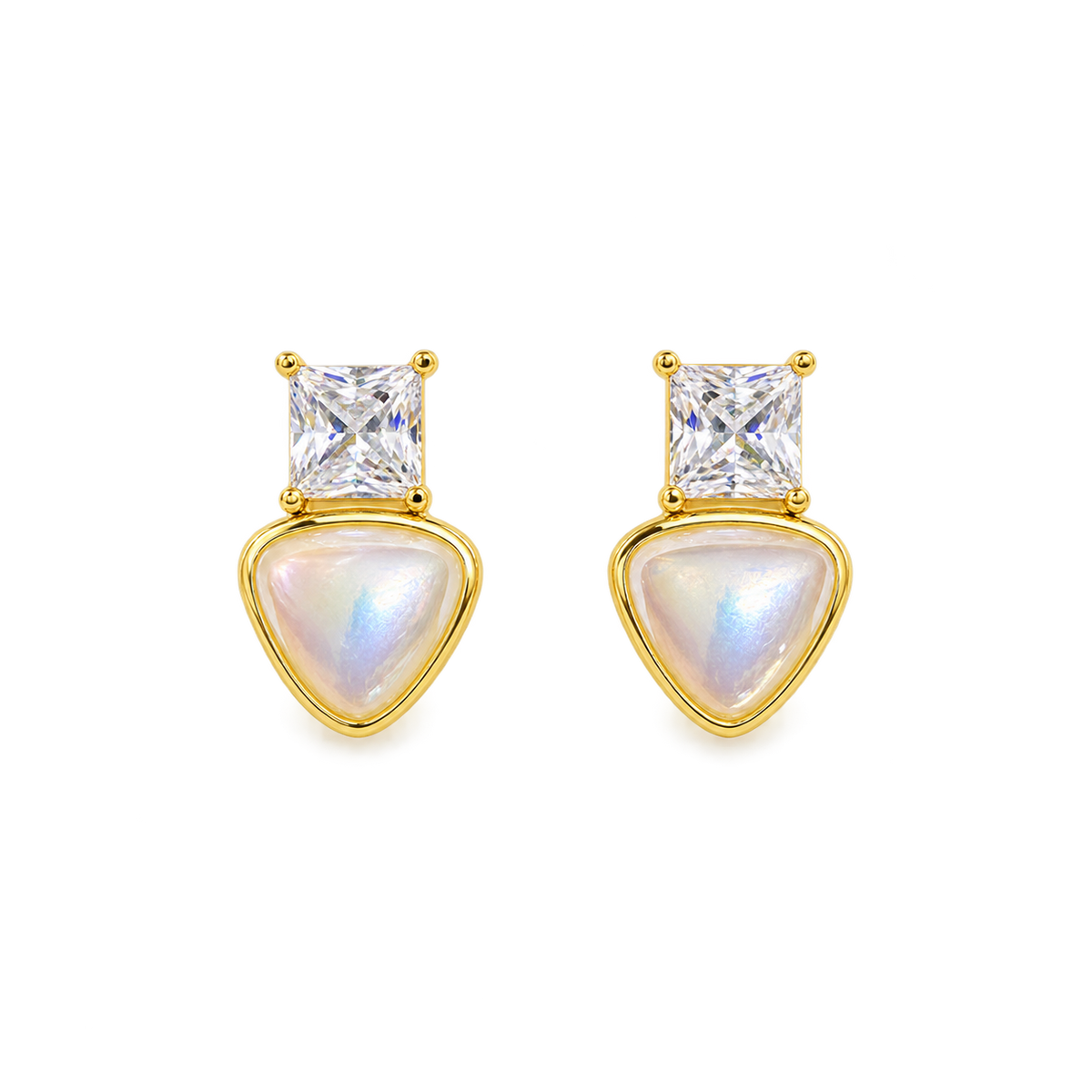 Elara Opal Heart CZ Gold Drop Earrings