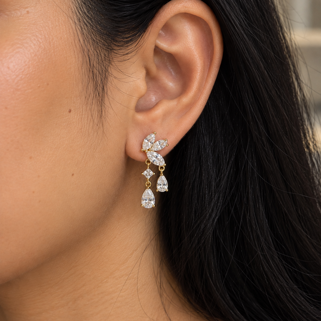 Serena CZ Floral Drop Earrings