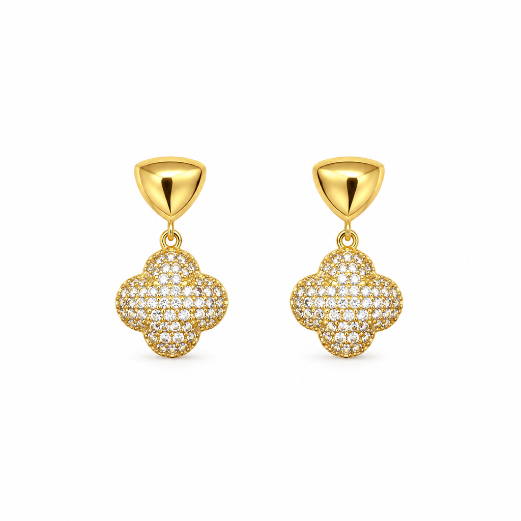Alina Gold Clover CZ Drop Earrings