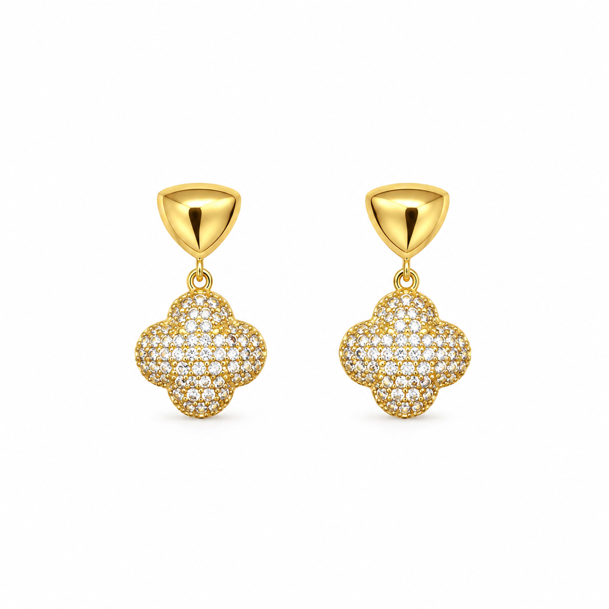 Alina Gold Clover CZ Drop Earrings
