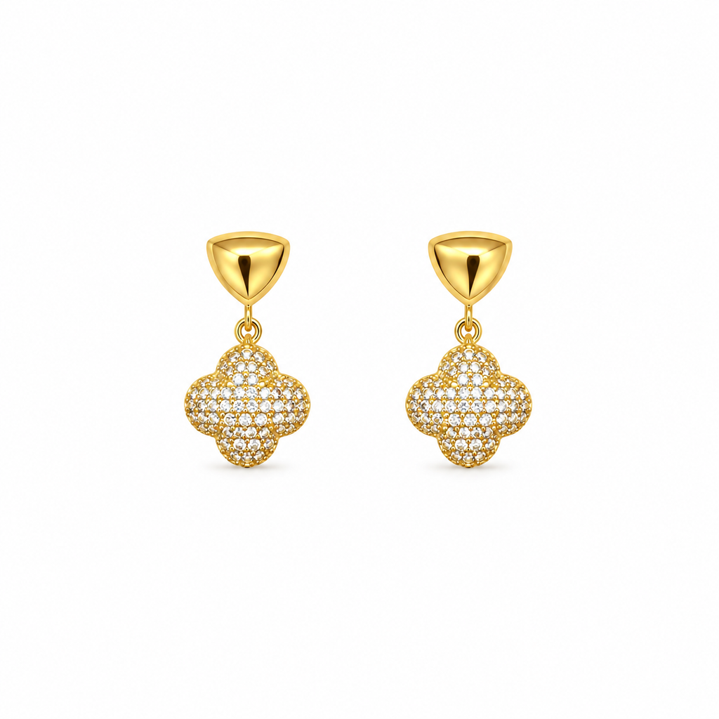 Alina Gold Clover CZ Drop Earrings