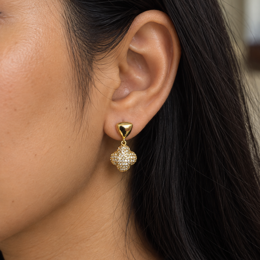 Alina Gold Clover CZ Drop Earrings
