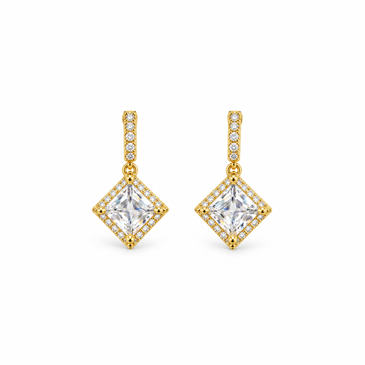 Celine Square CZ Halo Drop Earrings