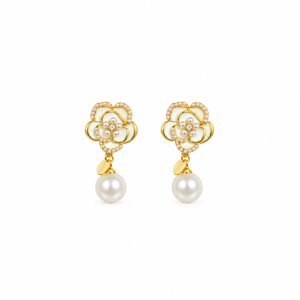Sienna Pearl Flower Drop Earrings