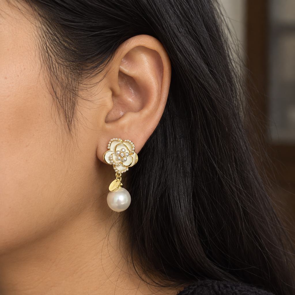 Sienna Pearl Flower Drop Earrings