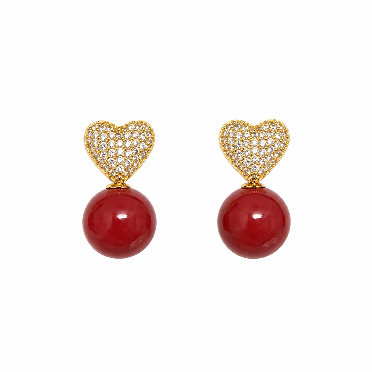 Aurelia Heart CZ Red Ball Drop Earrings