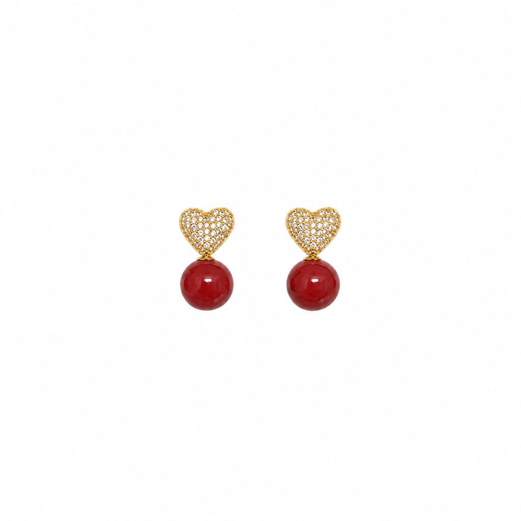 Aurelia Heart CZ Red Ball Drop Earrings