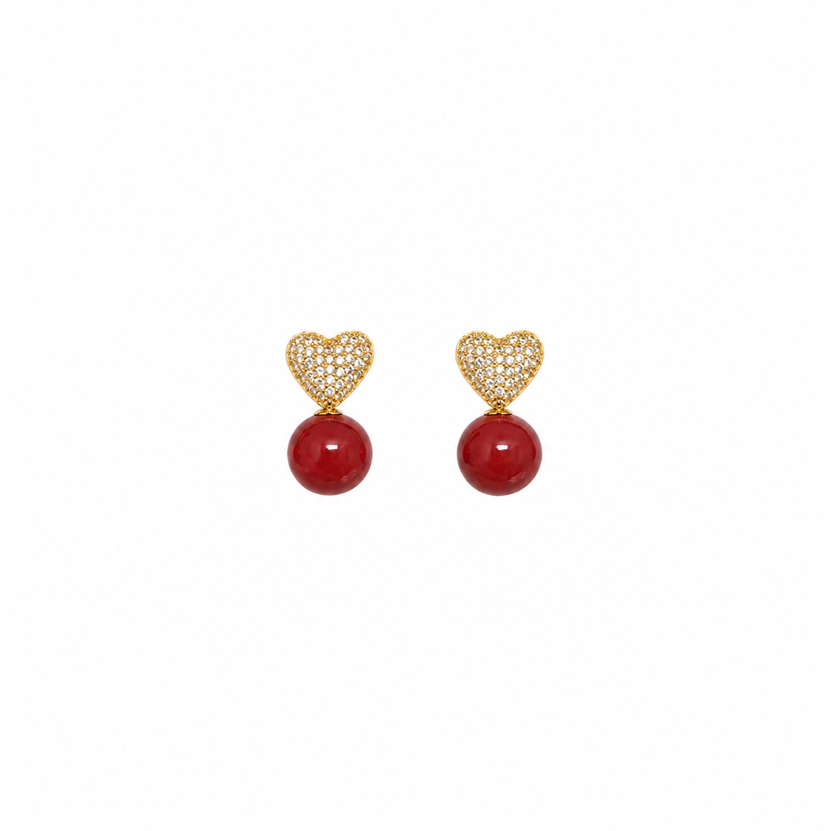 Aurelia Heart CZ Red Ball Drop Earrings