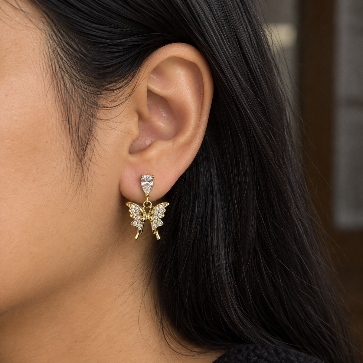 Freya CZ Butterfly Drop Earrings