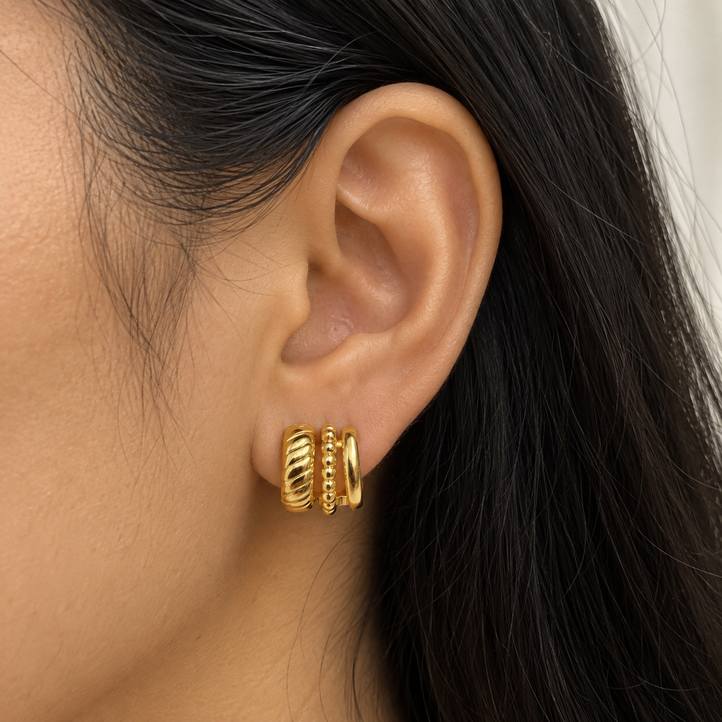 Nyla Gold Triple Band Hoop Earrings