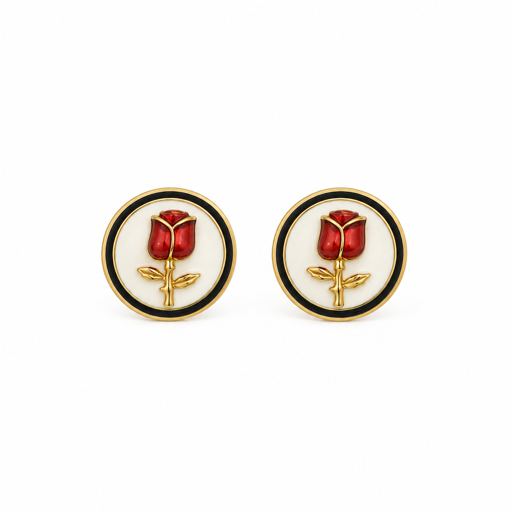 Rhea Black Rose Enamel Stud Earrings