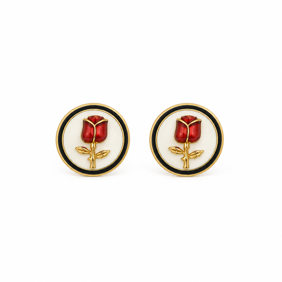 Rhea Black Rose Enamel Stud Earrings