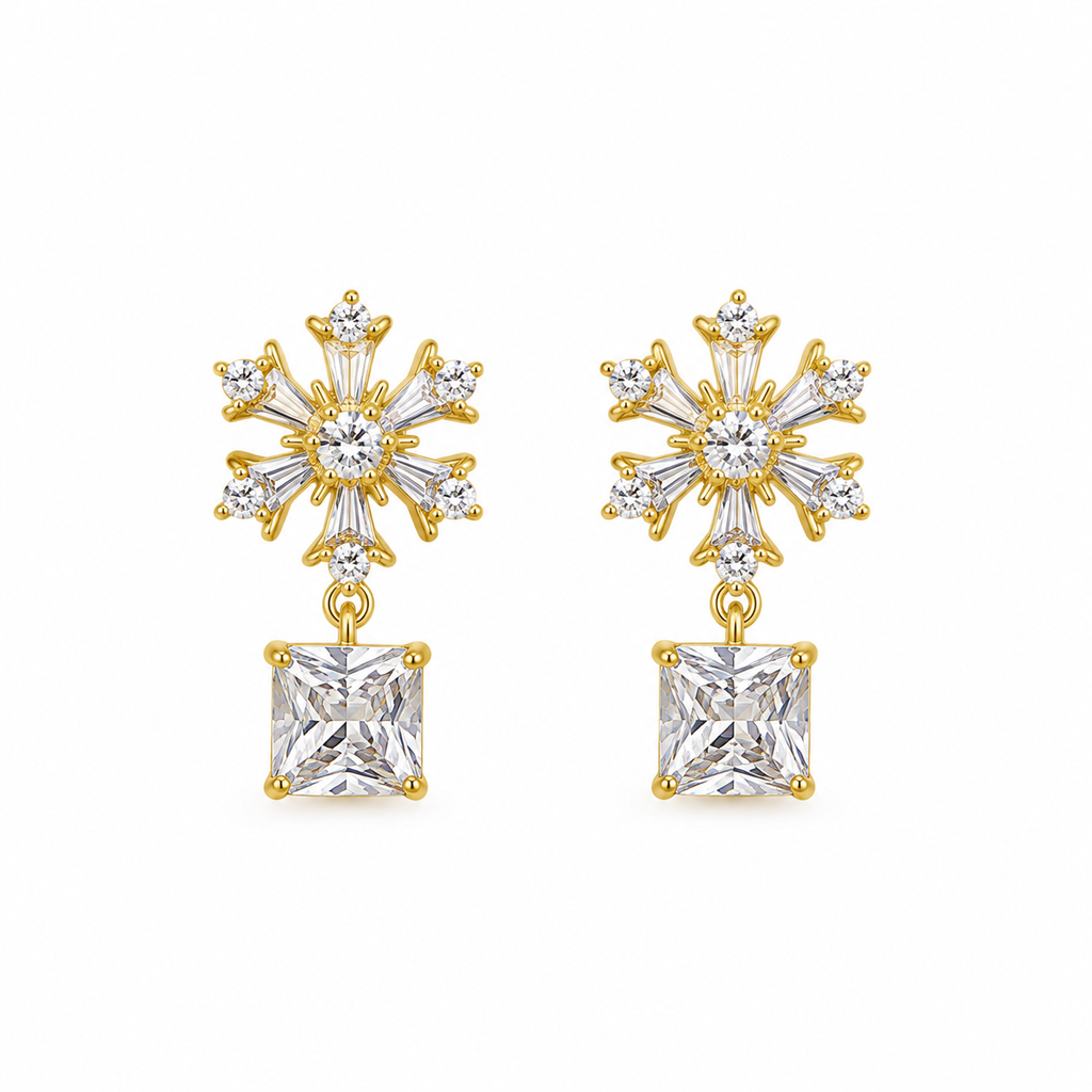 Celeste CZ Snowflake Square Drop Earrings