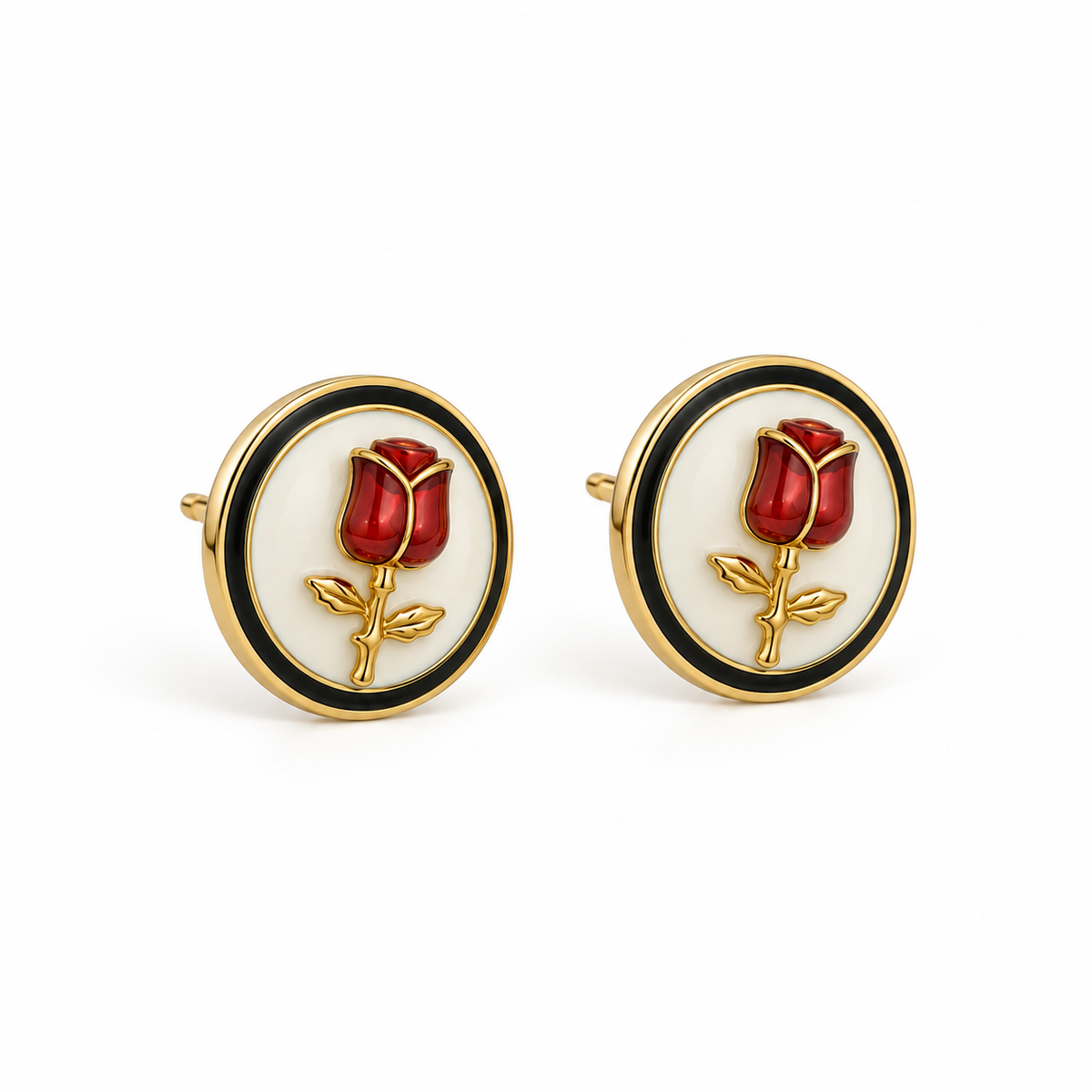 Rhea Black Rose Enamel Stud Earrings