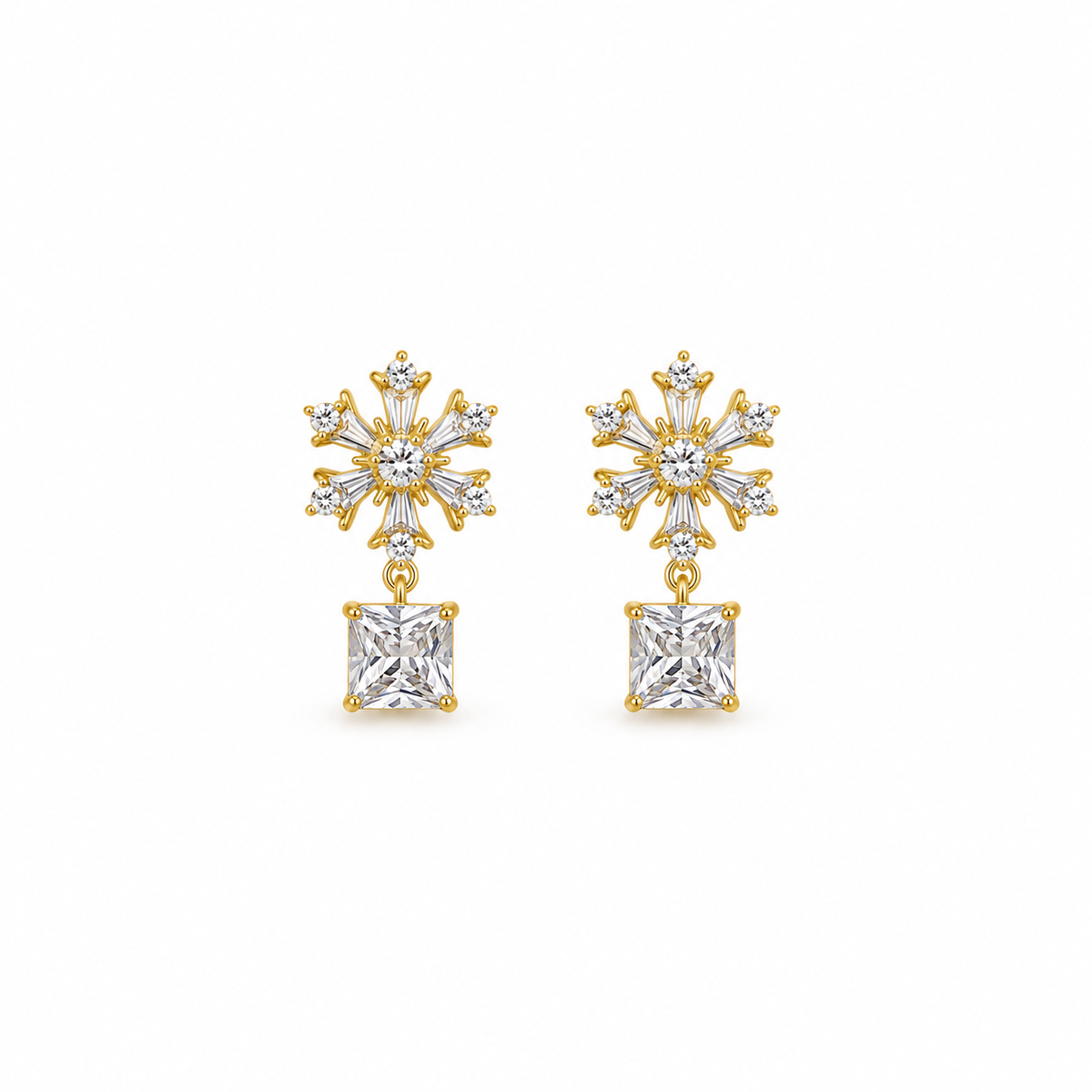 Celeste CZ Snowflake Square Drop Earrings
