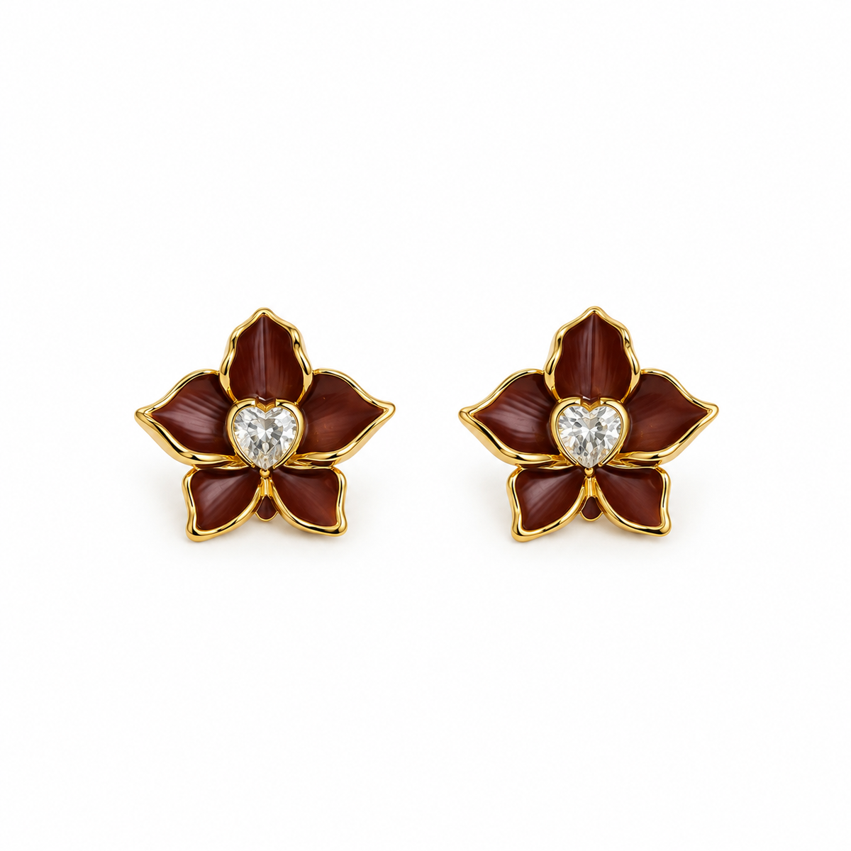 Mira Brown Enamel Flower Stud Earrings