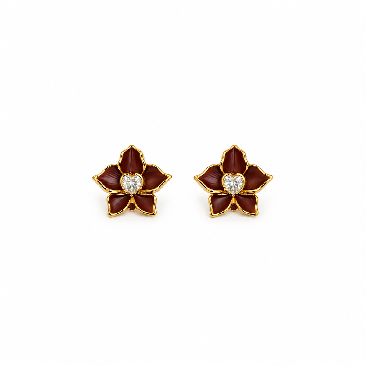 Mira Brown Enamel Flower Stud Earrings