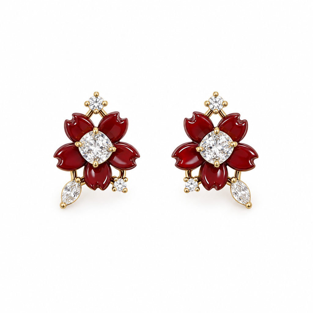Valentina Red Floral CZ Stud Earrings