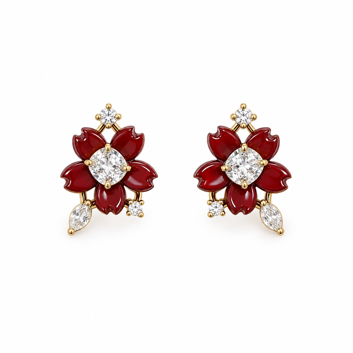 Valentina Red Floral CZ Stud Earrings