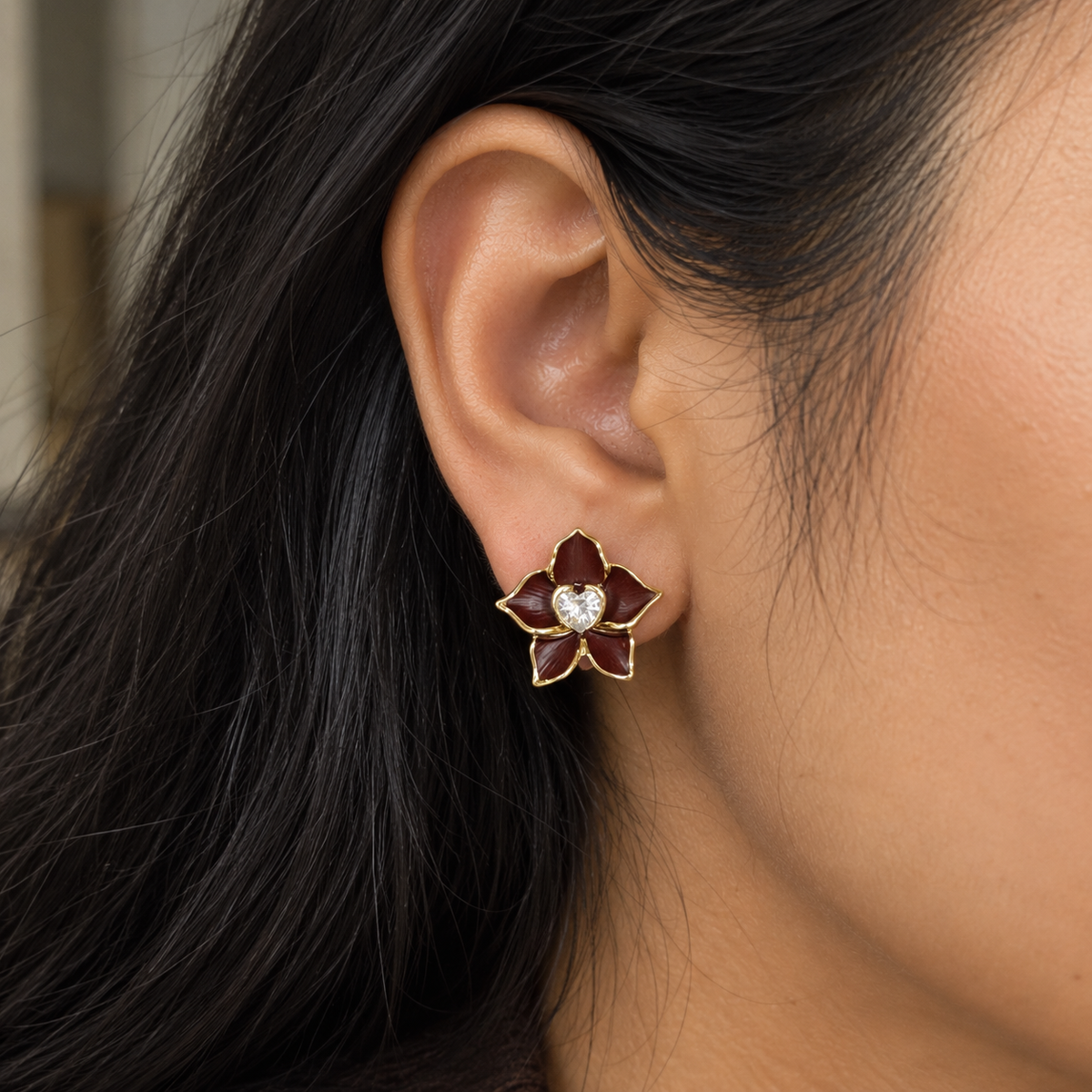 Mira Brown Enamel Flower Stud Earrings
