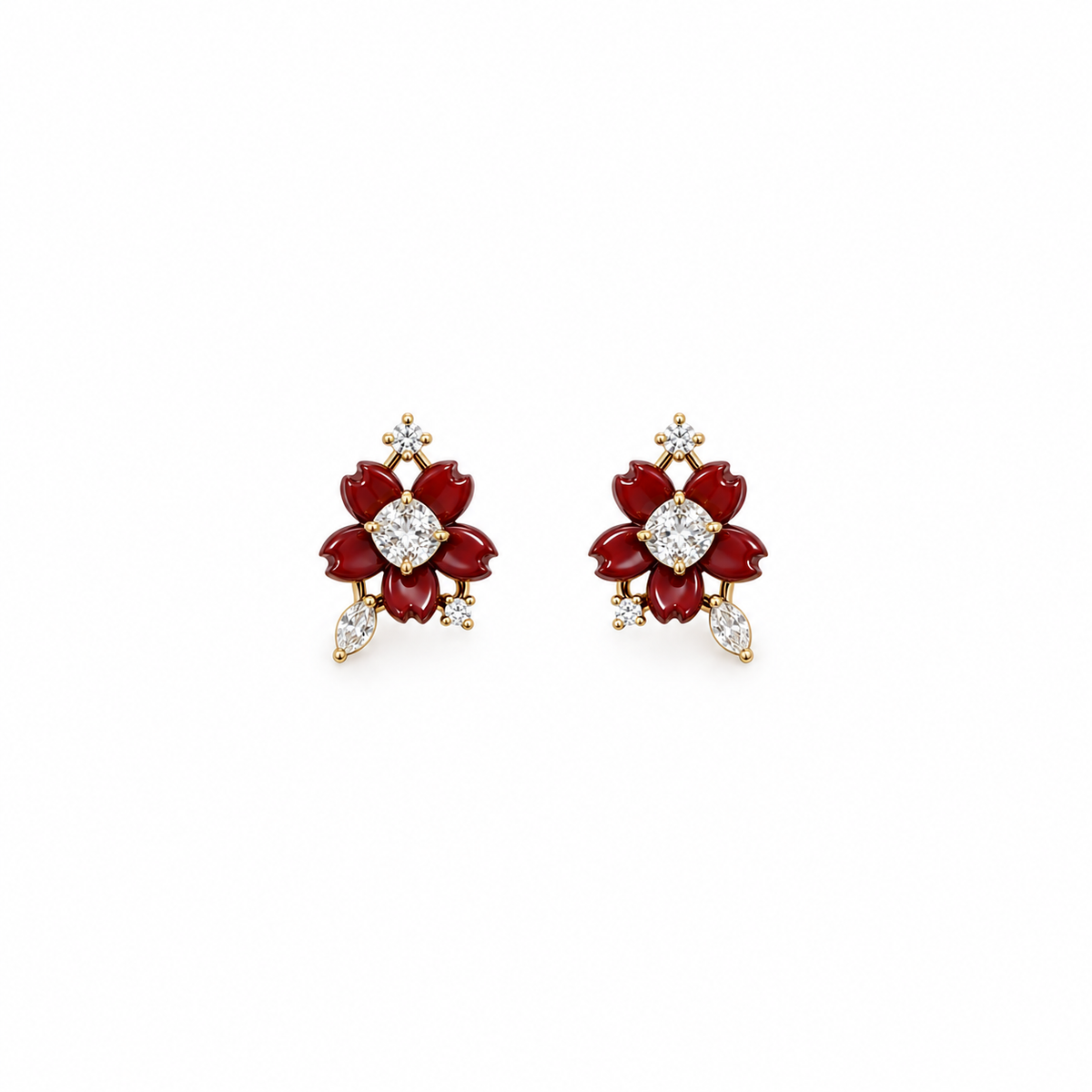 Valentina Red Floral CZ Stud Earrings