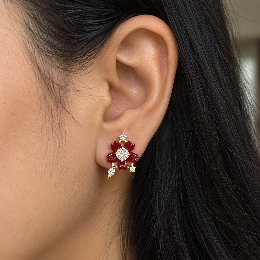 Valentina Red Floral CZ Stud Earrings