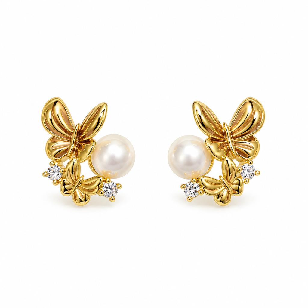 Alina Pearl Butterfly Stud Earrings