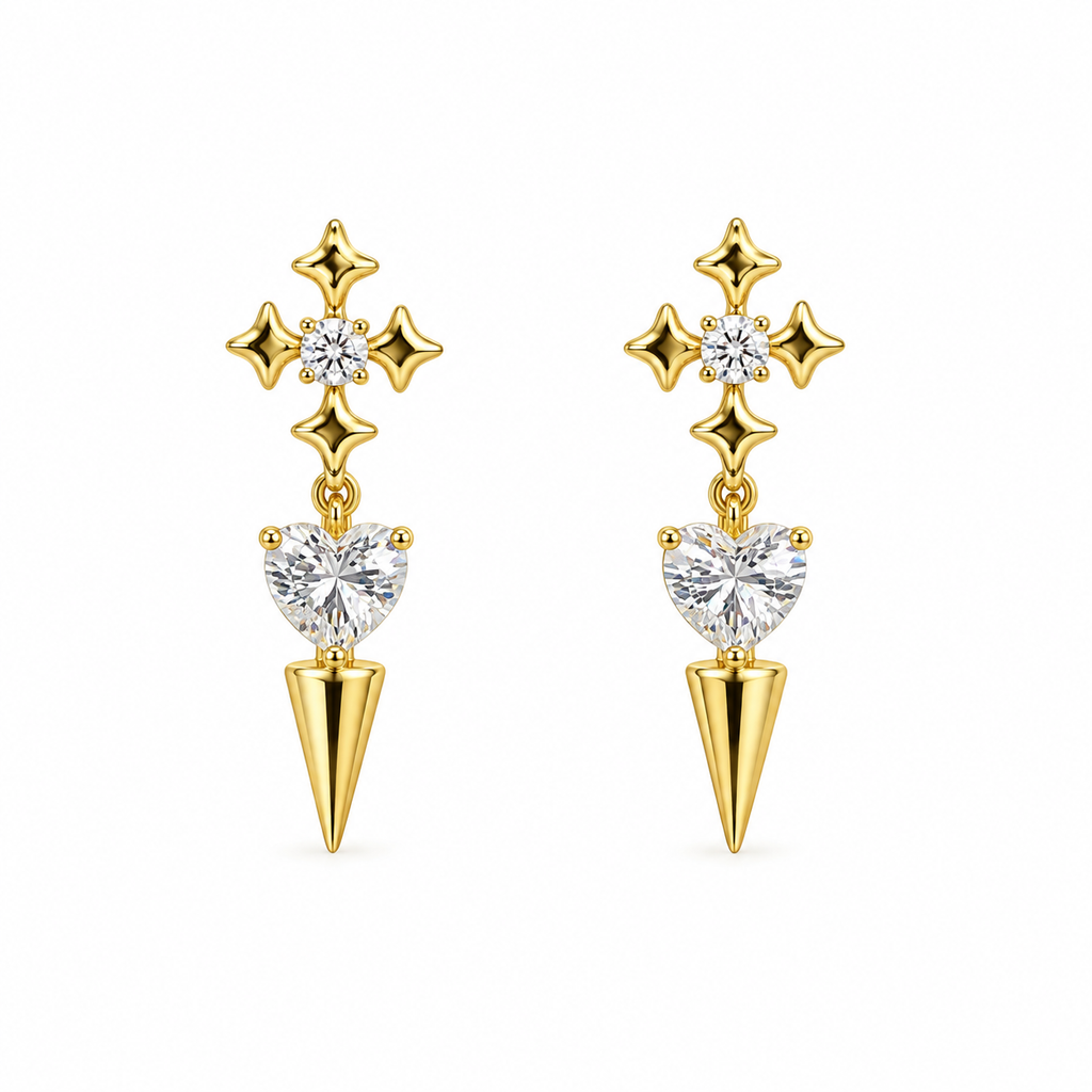 Seraphina CZ Cross Heart Spike Drop Earrings