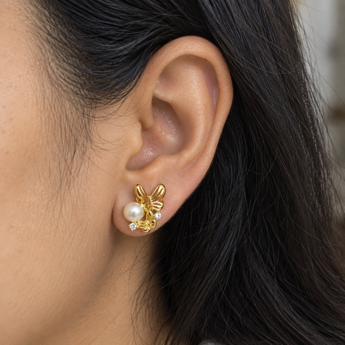Alina Pearl Butterfly Stud Earrings
