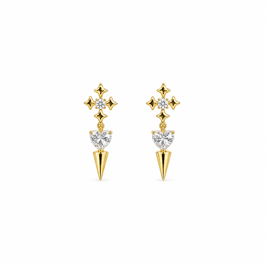 Seraphina CZ Cross Heart Spike Drop Earrings