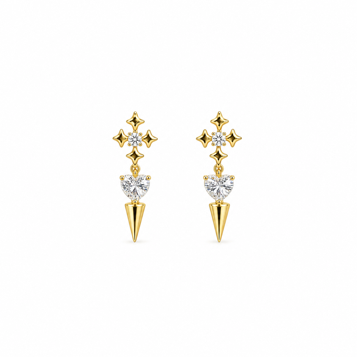 Seraphina CZ Cross Heart Spike Drop Earrings