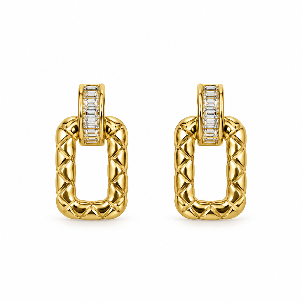 Amara Gold Textured Rectangle CZ Earrings