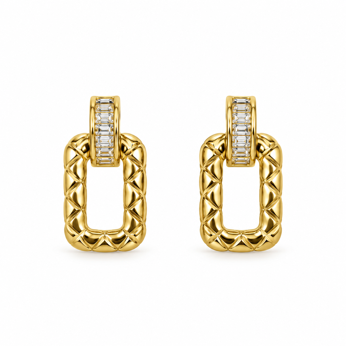 Amara Gold Textured Rectangle CZ Earrings