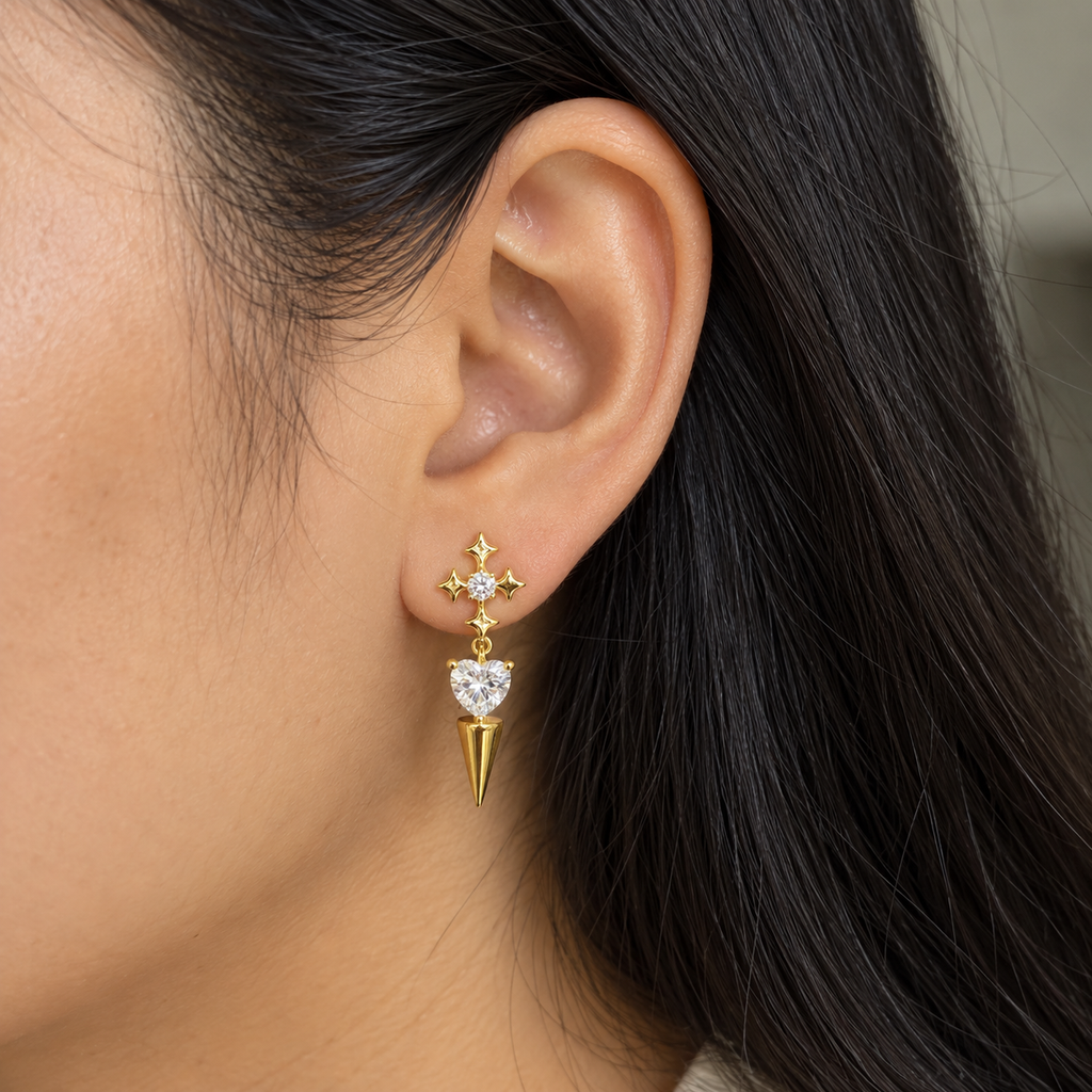 Seraphina CZ Cross Heart Spike Drop Earrings