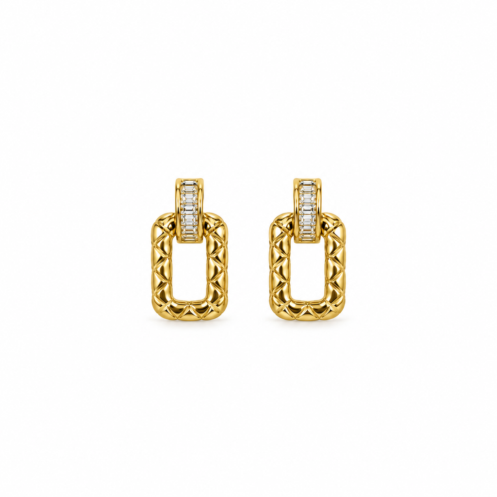 Amara Gold Textured Rectangle CZ Earrings