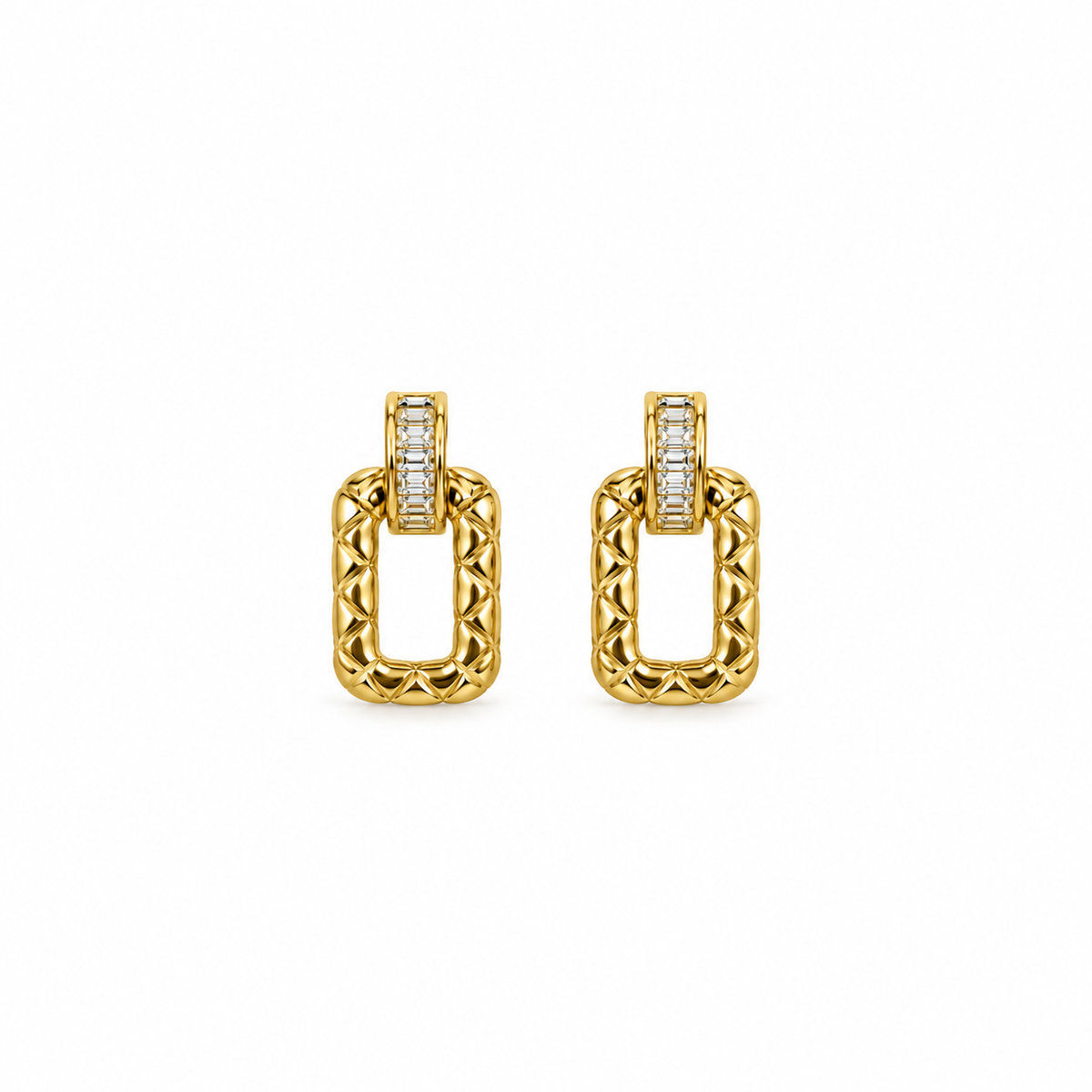Amara Gold Textured Rectangle CZ Earrings