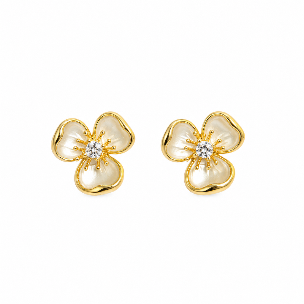 Elara Pearl Flower Stud Earrings