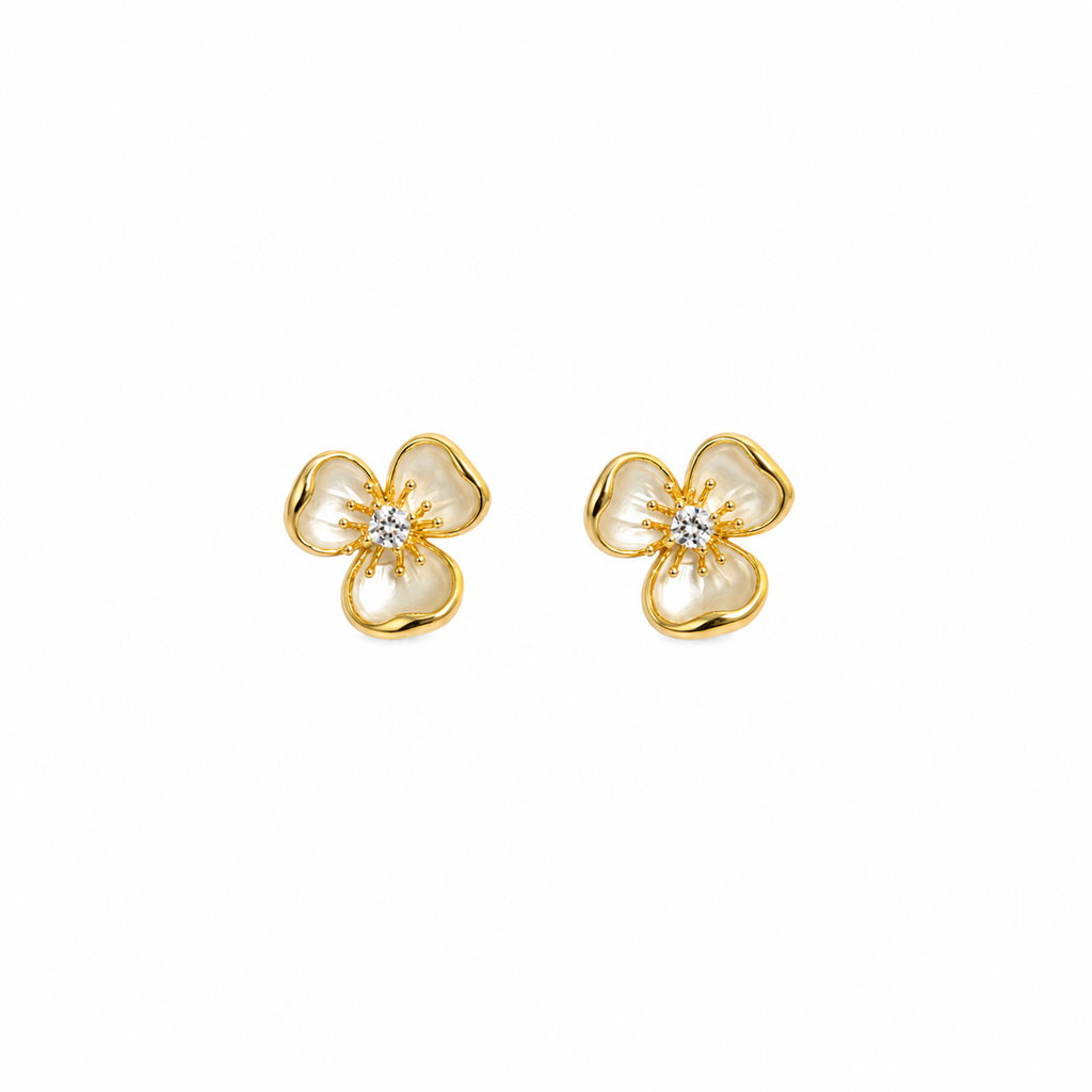 Elara Pearl Flower Stud Earrings
