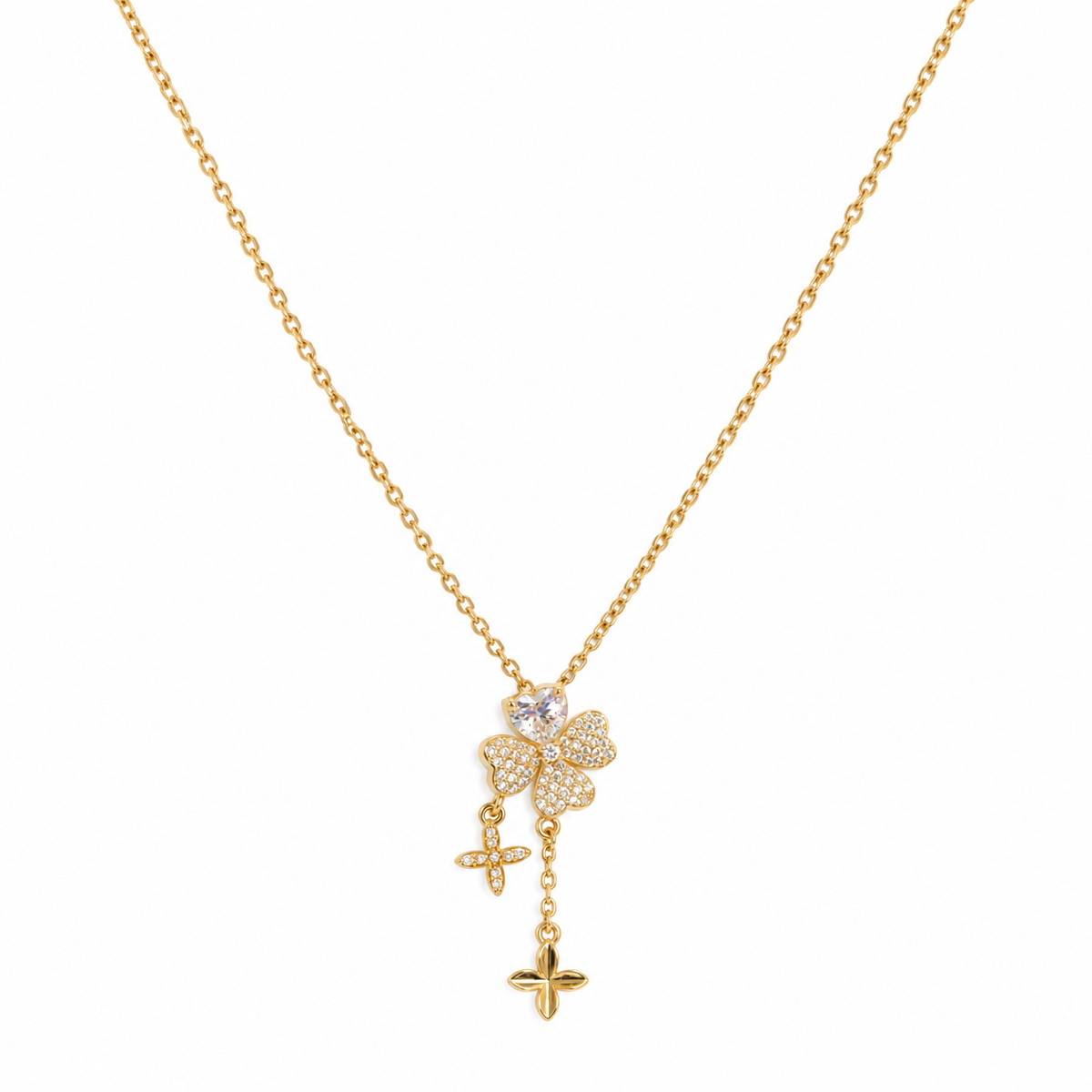 Serena Double Flower CZ Drop Pendant Necklace