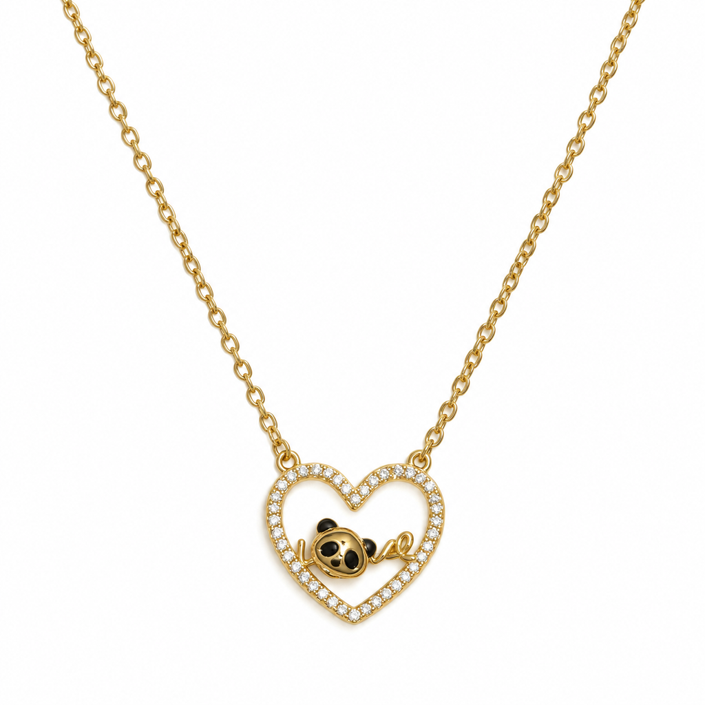 Maya Panda Heart CZ Pendant Necklace